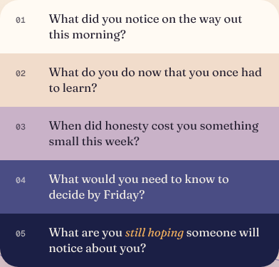 Screenshot of five example reflection questions on the EnrichAI home page, from the easiest at the top to the deepest at the bottom